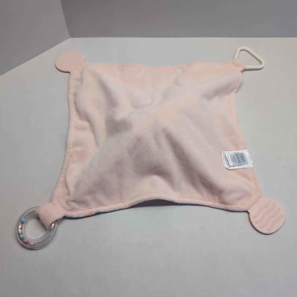 Modern Baby Elephant Lovey Plush w/Teether & Rattle Snuggle Blankie Pink Floral - Picture 6 of 13